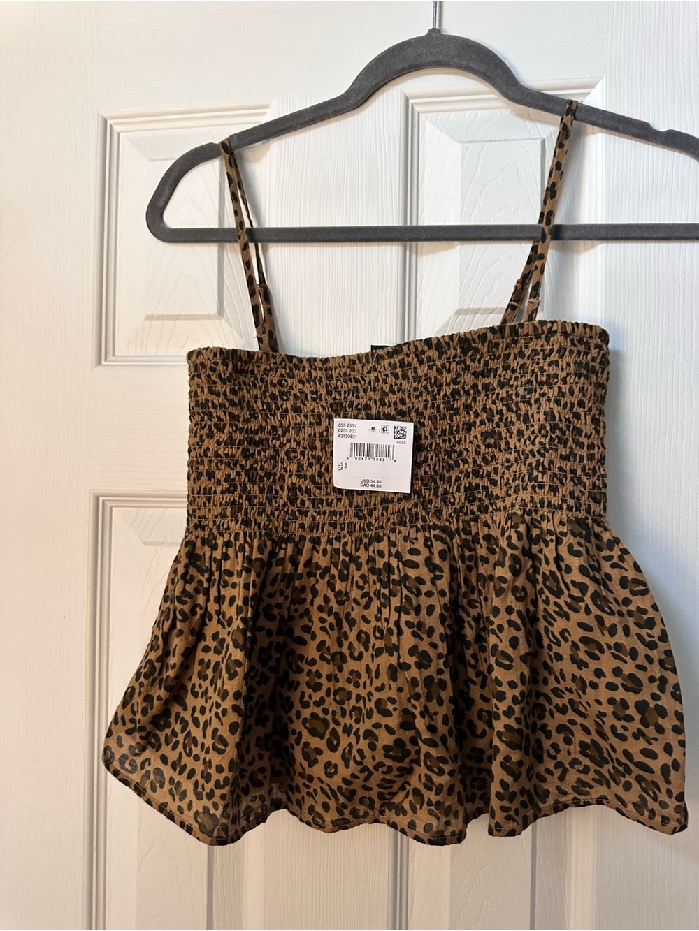 American Eagle Outfitters Leopard Print Smocked Cami - Brown/Black